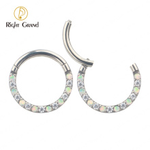 Clicker Bezel Set Cubic Zirconia Color Opal Hinged Body Piercing Surgical Steel Jewelry Nose Rings